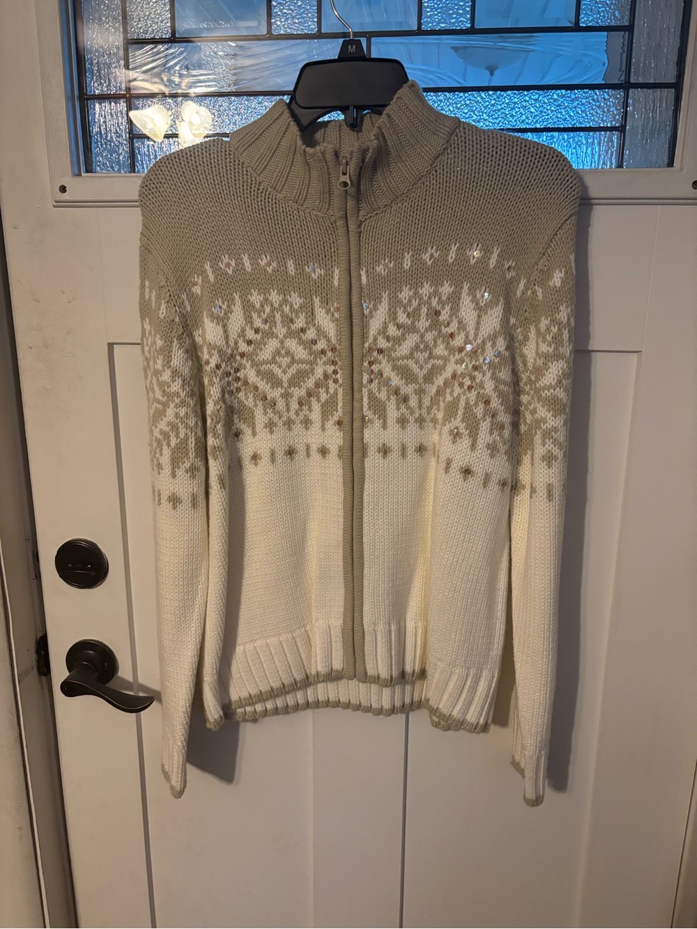 St. John's Bay Cream and Tan Zip-Up Nordic Cardigan